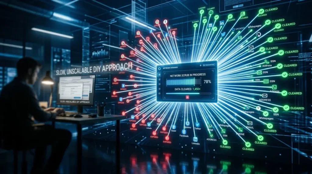 Which approach is more scalable when personal information appears across multiple sites?