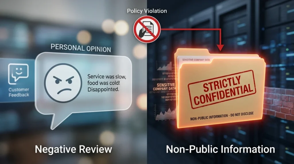 Why is non-public information different from an ordinary negative review?