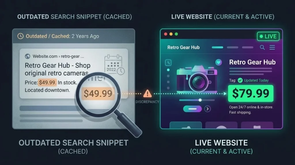 How Can Outdated Search Snippets Be Distinguished from Current Website Content?