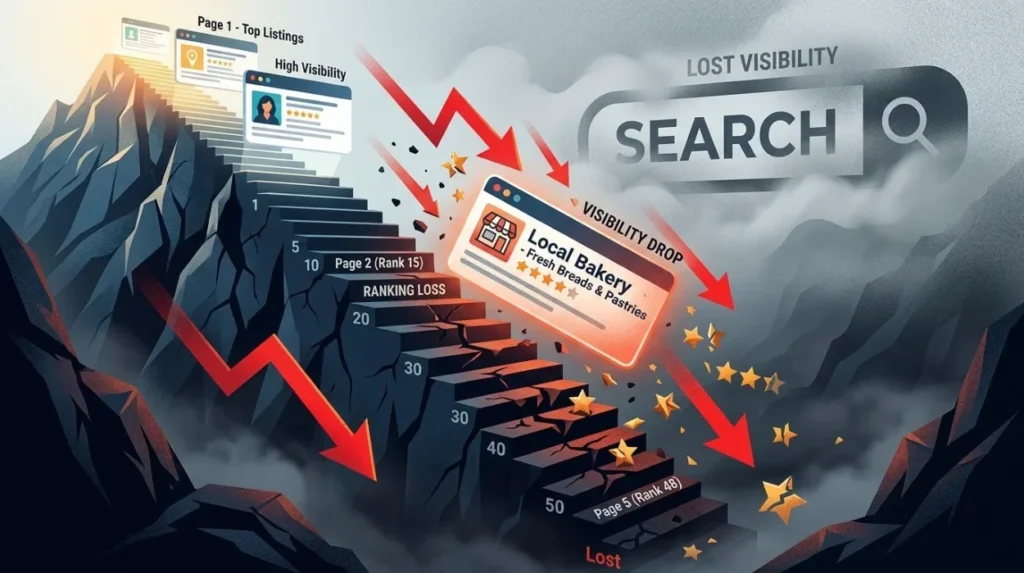 How do fake review attacks affect search visibility?