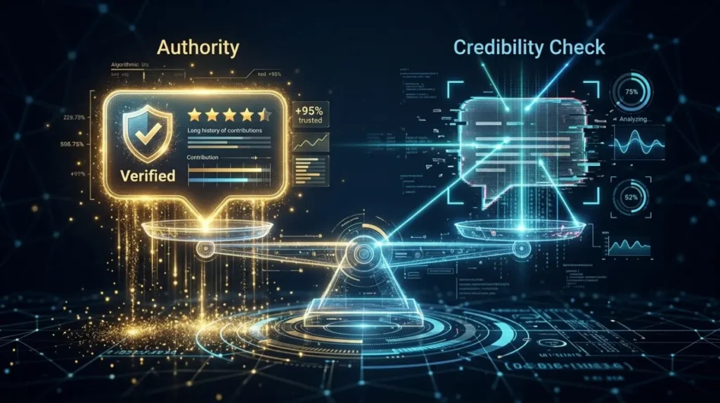 How do search engines evaluate review credibility and authority?