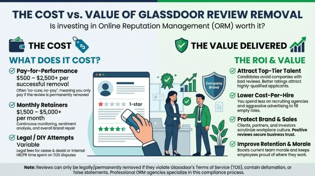 What does professional Glassdoor review removal cost, and what value does it deliver?