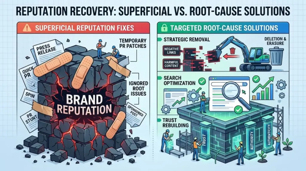 Which reputation management service addresses the actual problem?