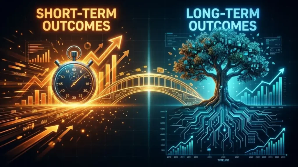 Which short-term and long-term outcomes should be measured?